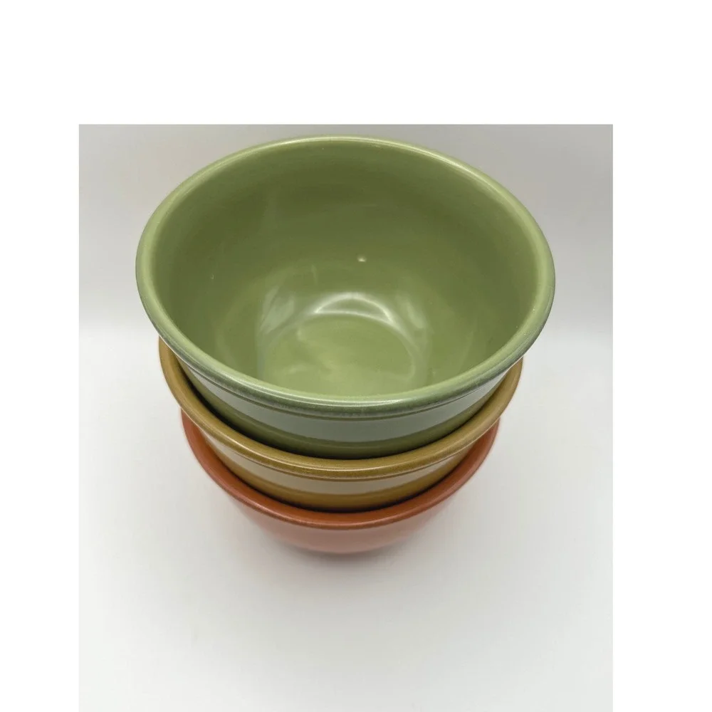 Tag Ceramic Dipping Bowl Set Metal Caddy Green Orange Yellow 3 Piece Set 7.25
